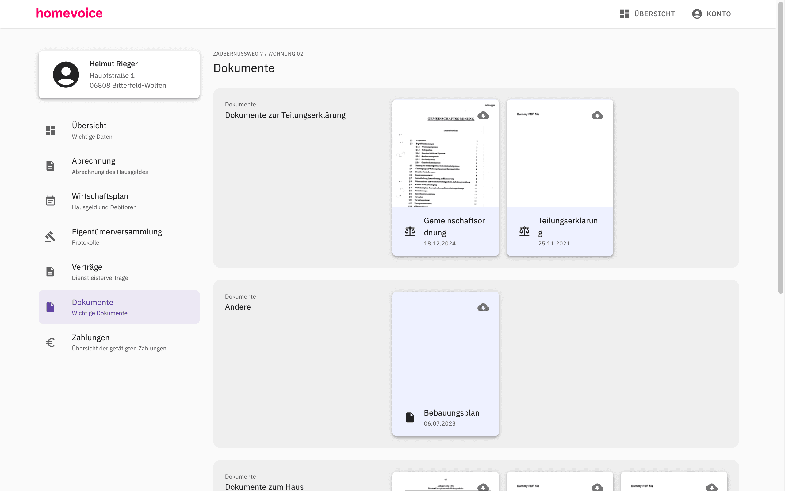 homevoice Portal — Dokumentenbereich für Eigentümer