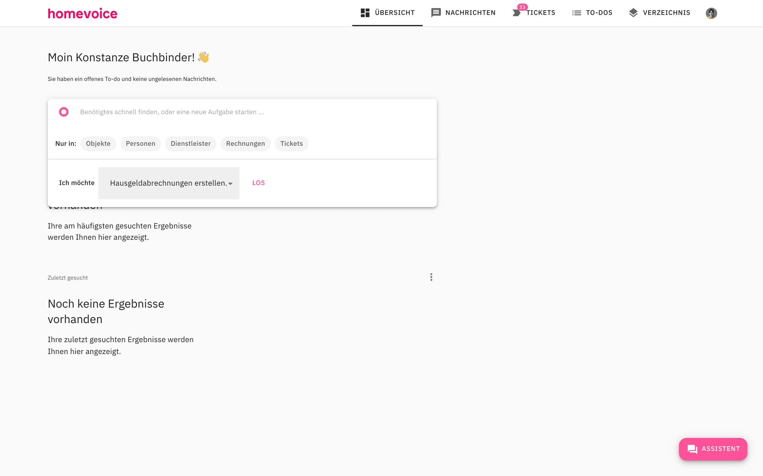 homevoice Übersicht mit Magic Bar — was heute brennt und was als Nächstes zu tun ist